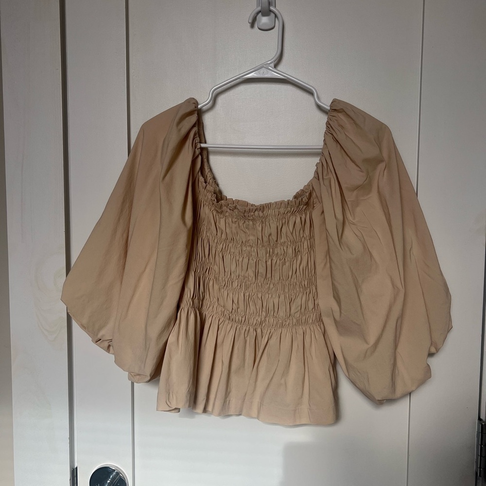 Beige Smocked Women's Top